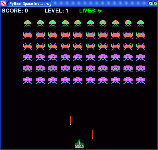 screenshot of Python Space Invaders
