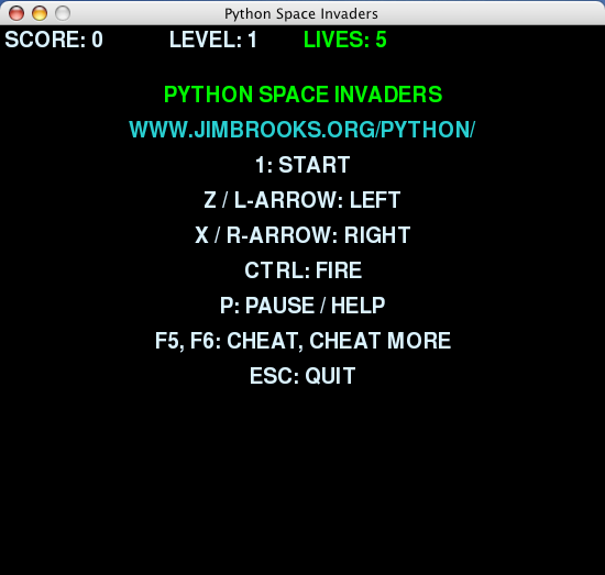 screenshot of pyspaceinvaders