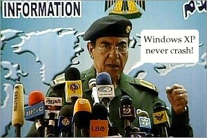 funny picture of Comical Ali advocating Windows