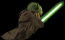 Yoda wielding lightsaber